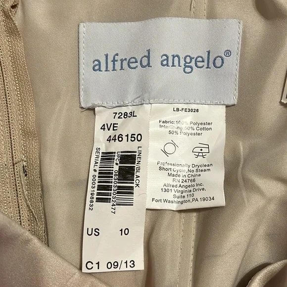 NWT Alfred Angelo GOWN 7283L Bridesmaid MOB Cocktail Dress LINEN / BLACK Sz 10 - Picture 4 of 6